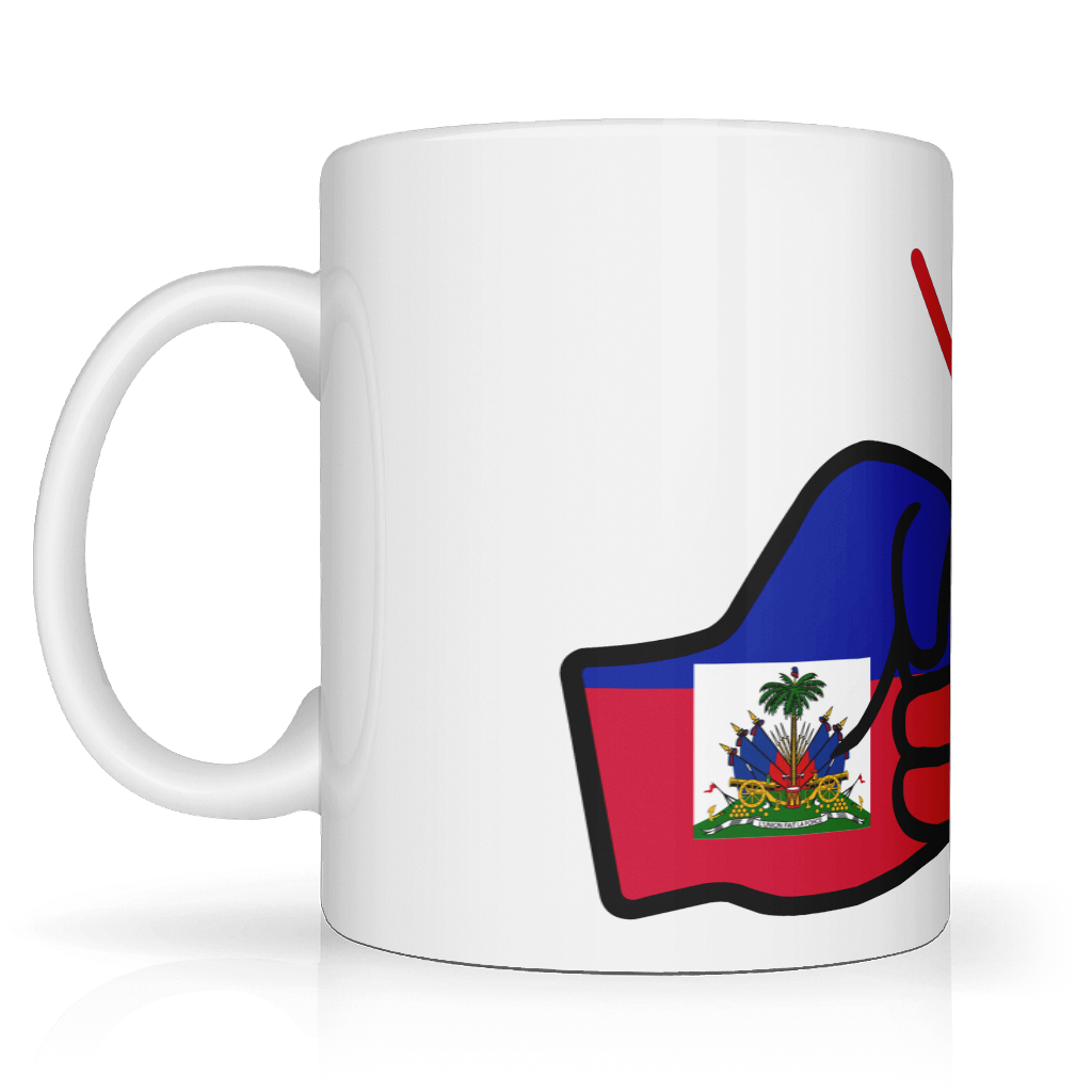We Run Tings white ceramic Haiti themed coffee, tea mug