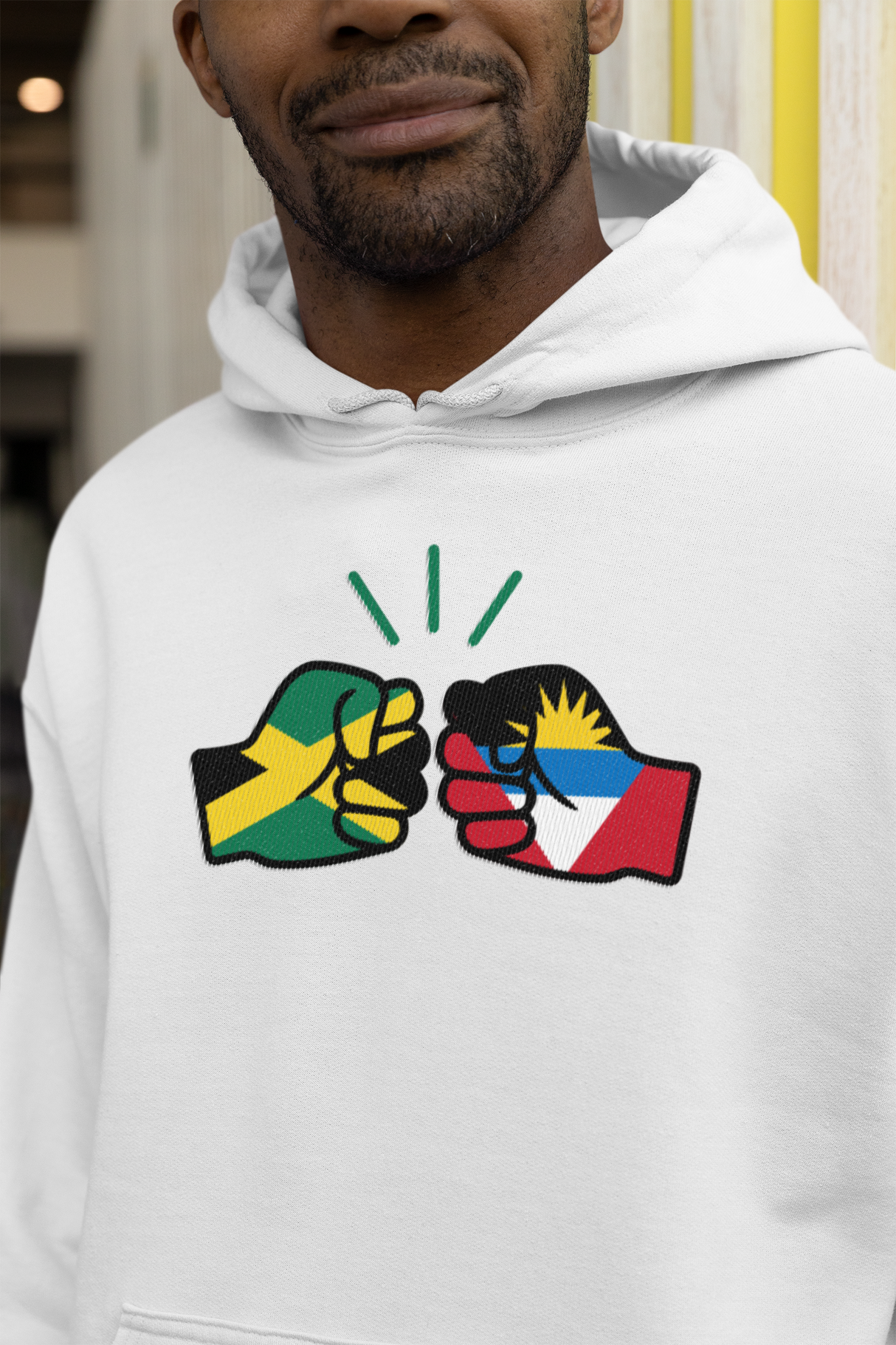 We Run Tings, Jamaica & Antigua, Dual Parentage, Unisex, Pull On Hoodie, Standard, Classic Fit, Green Stripe & Outline