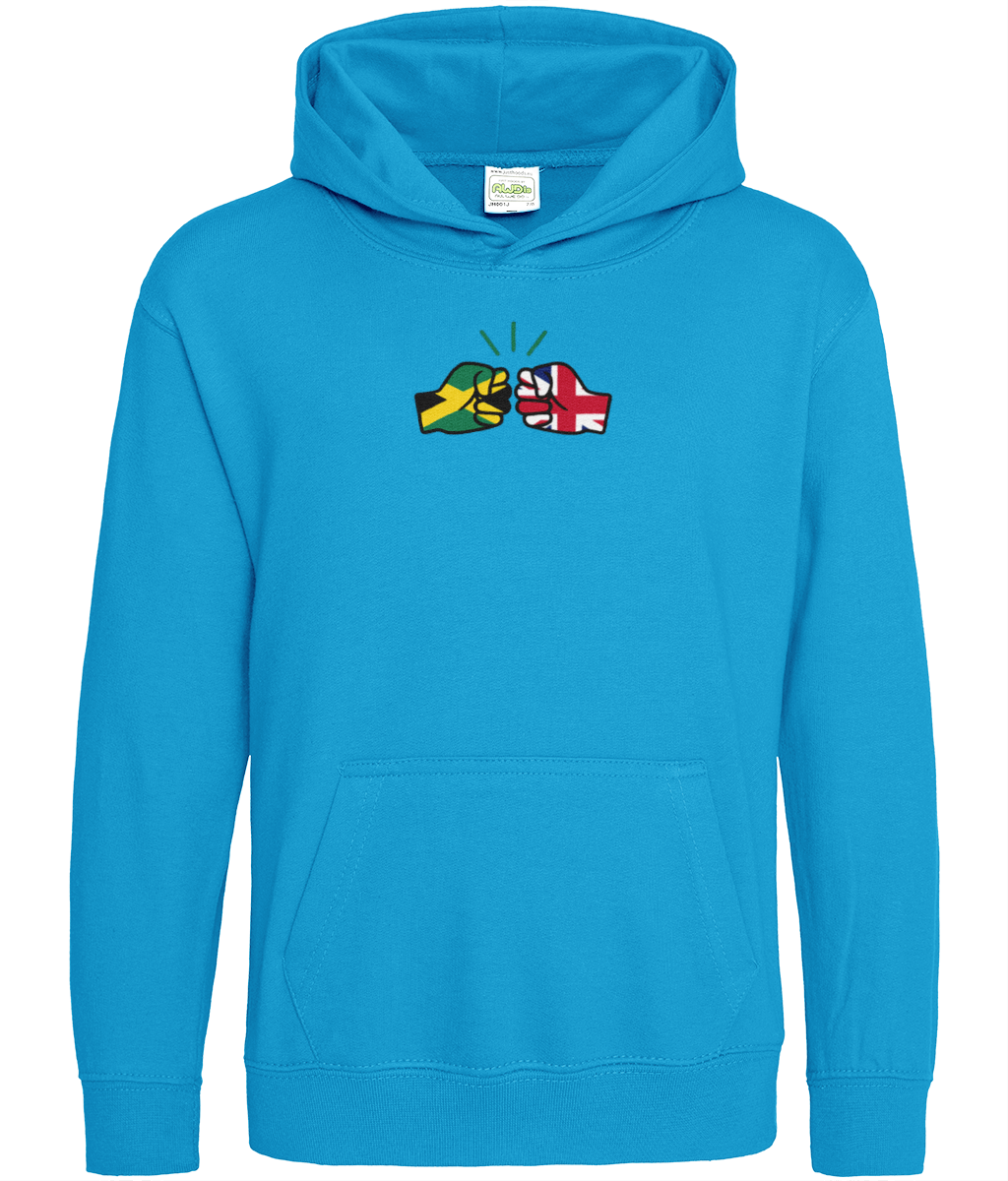 We Run Tings, Jamaica & United Kingdom, Dual Parentage, Boys, Girls, Kids, Pull On Hoodie, Green Stripe & Outline