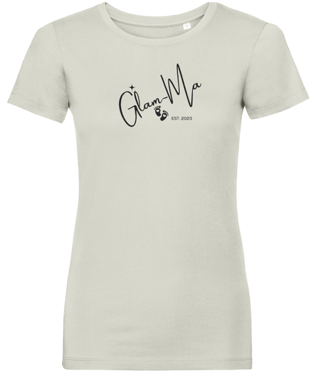Glam-Ma, Est. 2023, Black Logo, Women's, Organic Ring Spun Cotton, Contemporary Shaped Fit T-Shirt