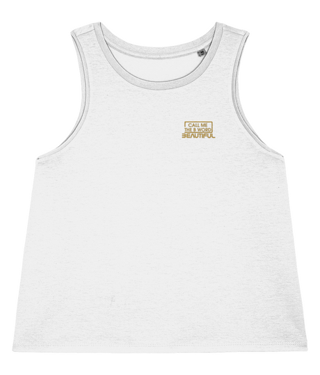 Call Me The B Word Beautiful, Women's, Organic Cotton, Crop Vest Top, Small Gold Left Chest Logo