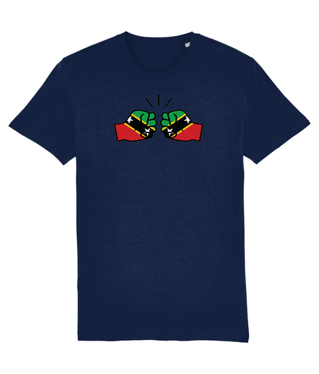 We Run Tings, St. Kitts & Nevis, Mens, Organic Ring Spun Cotton T-Shirt, Black Stripe & Outline
