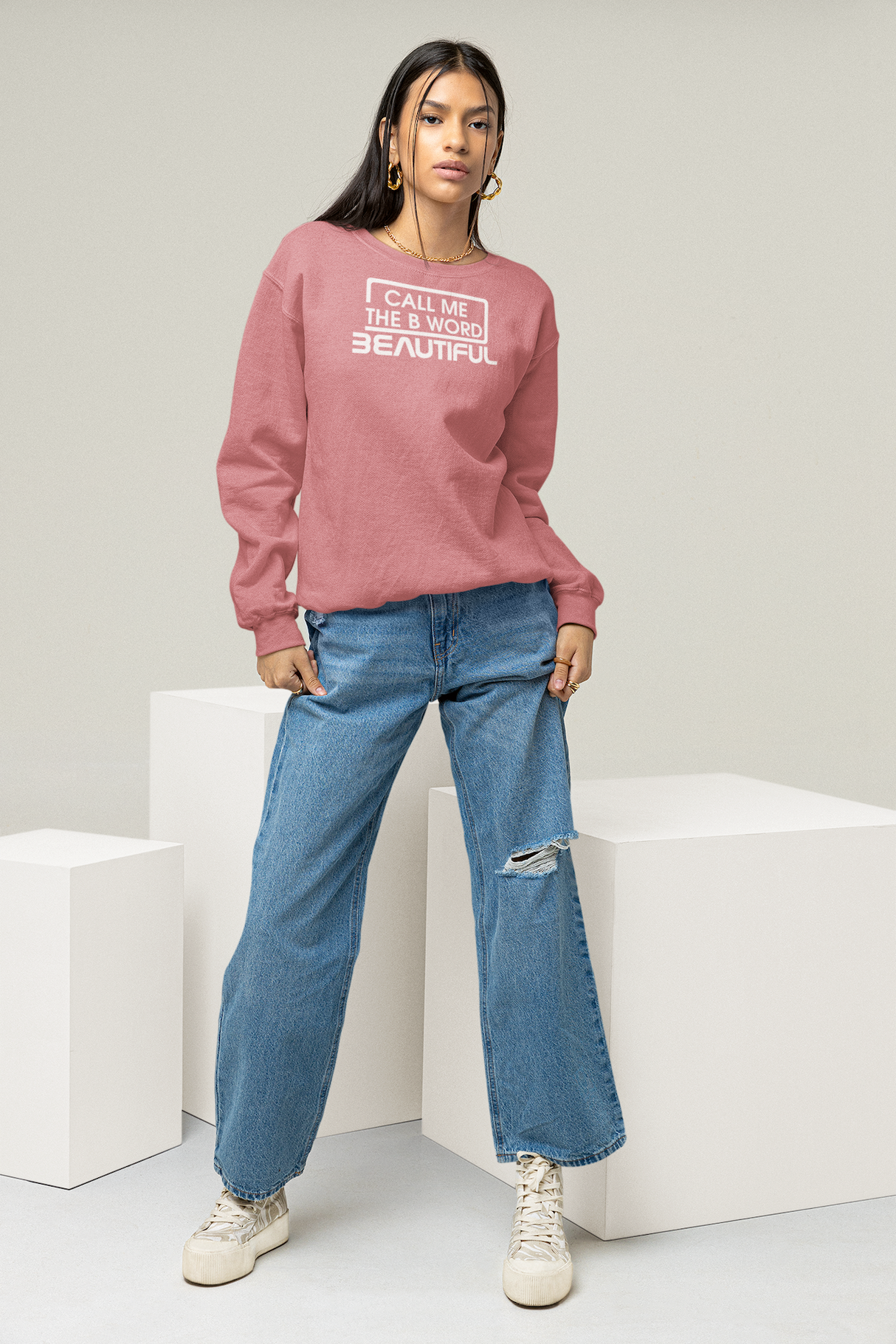 Call Me The B Word Beautiful, Eco-friendly, Sweatshirt, White Logo