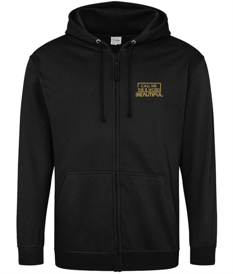 Call Me The B Word Beautiful, Gold Chest Logo, Cotton Zip Up Hoodie