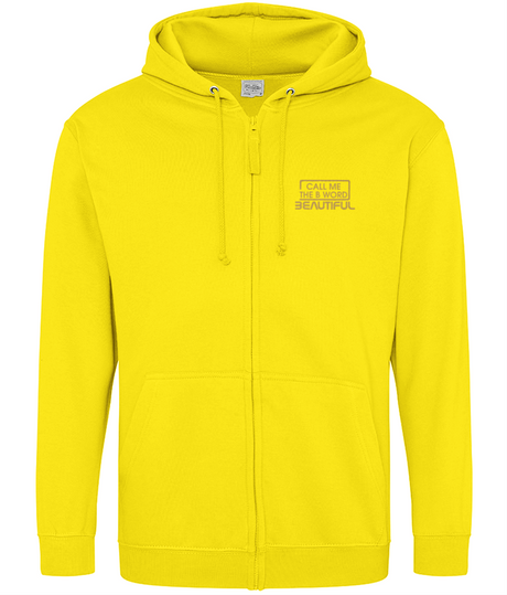 Call Me The B Word Beautiful, Gold Chest Logo, Cotton Zip Up Hoodie