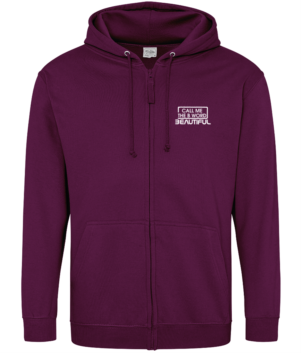 Call Me The B Word Beautiful, White Chest Logo, Cotton Zip Up Hoodie