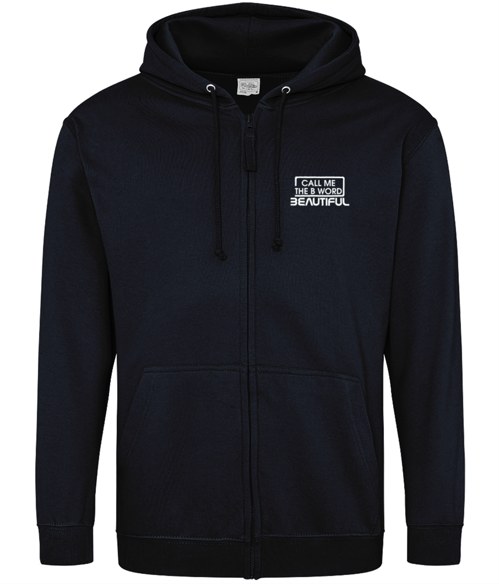 Call Me The B Word Beautiful, White Chest Logo, Cotton Zip Up Hoodie