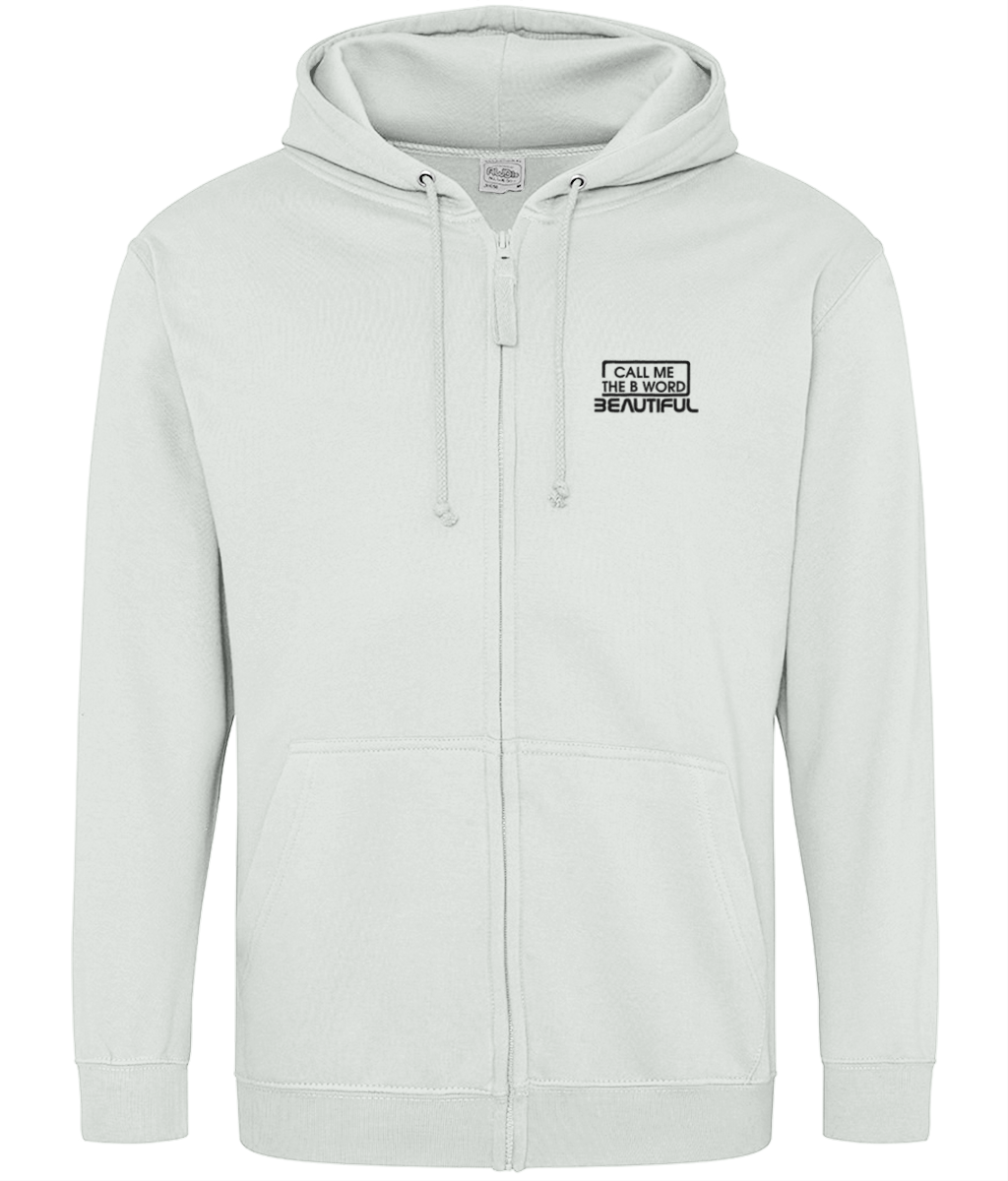 Call Me The B Word Beautiful, Cotton Zip Up Hoodie, Black Logo