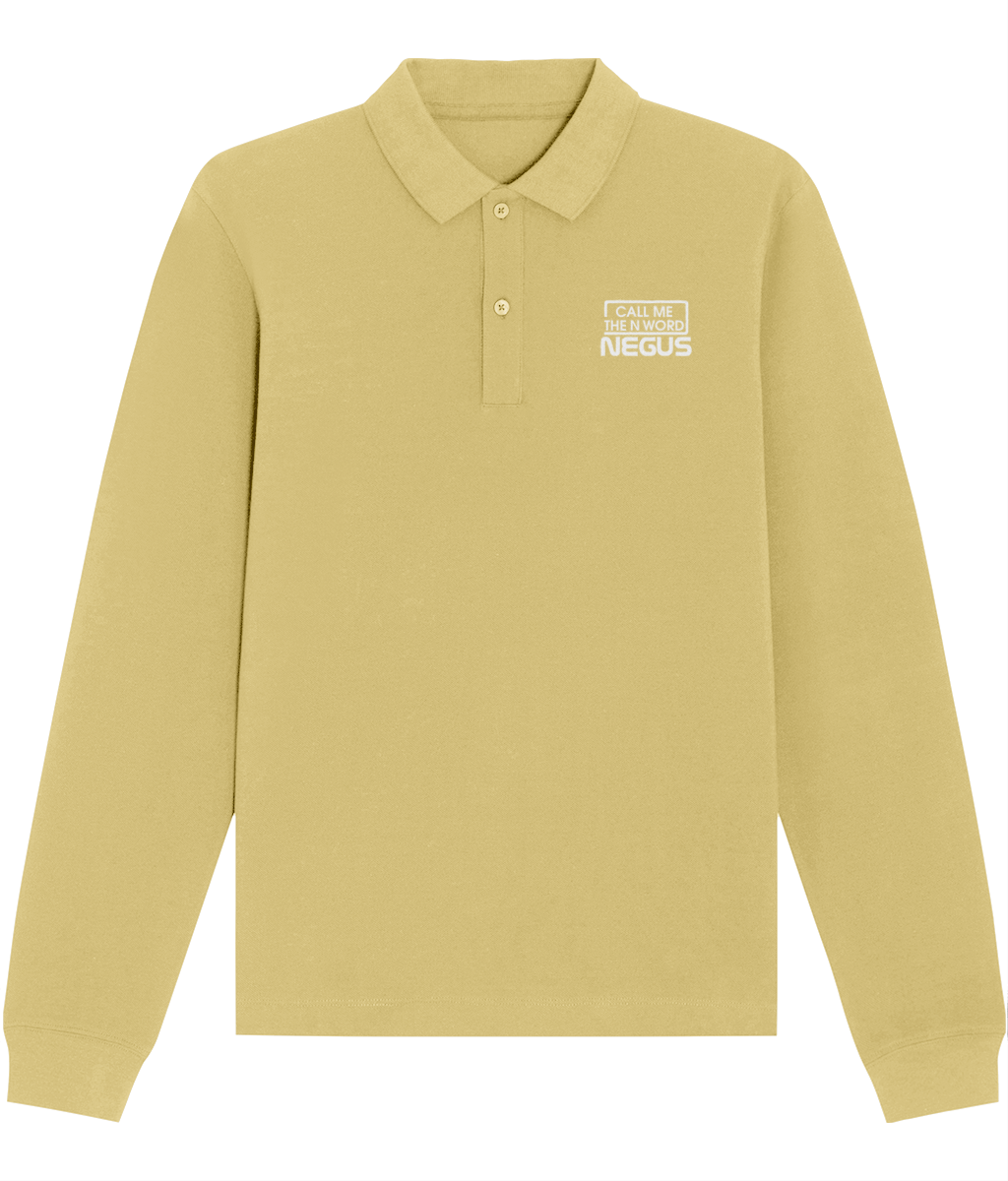 Call Me The N Word Negus, Long Sleeve Cotton Polo Shirt, White Logo, Various Colours