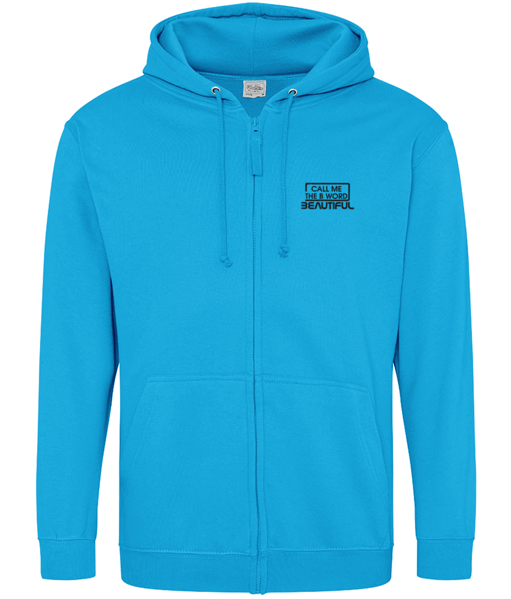Call Me The B Word Beautiful, Cotton Zip Up Hoodie, Black Logo