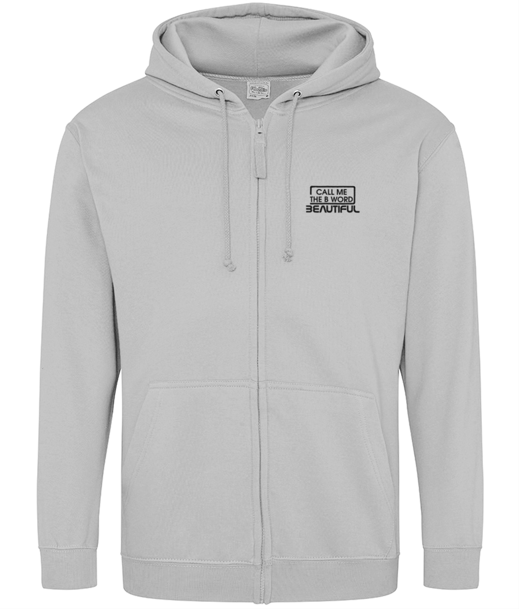Call Me The B Word Beautiful, Cotton Zip Up Hoodie, Black Logo