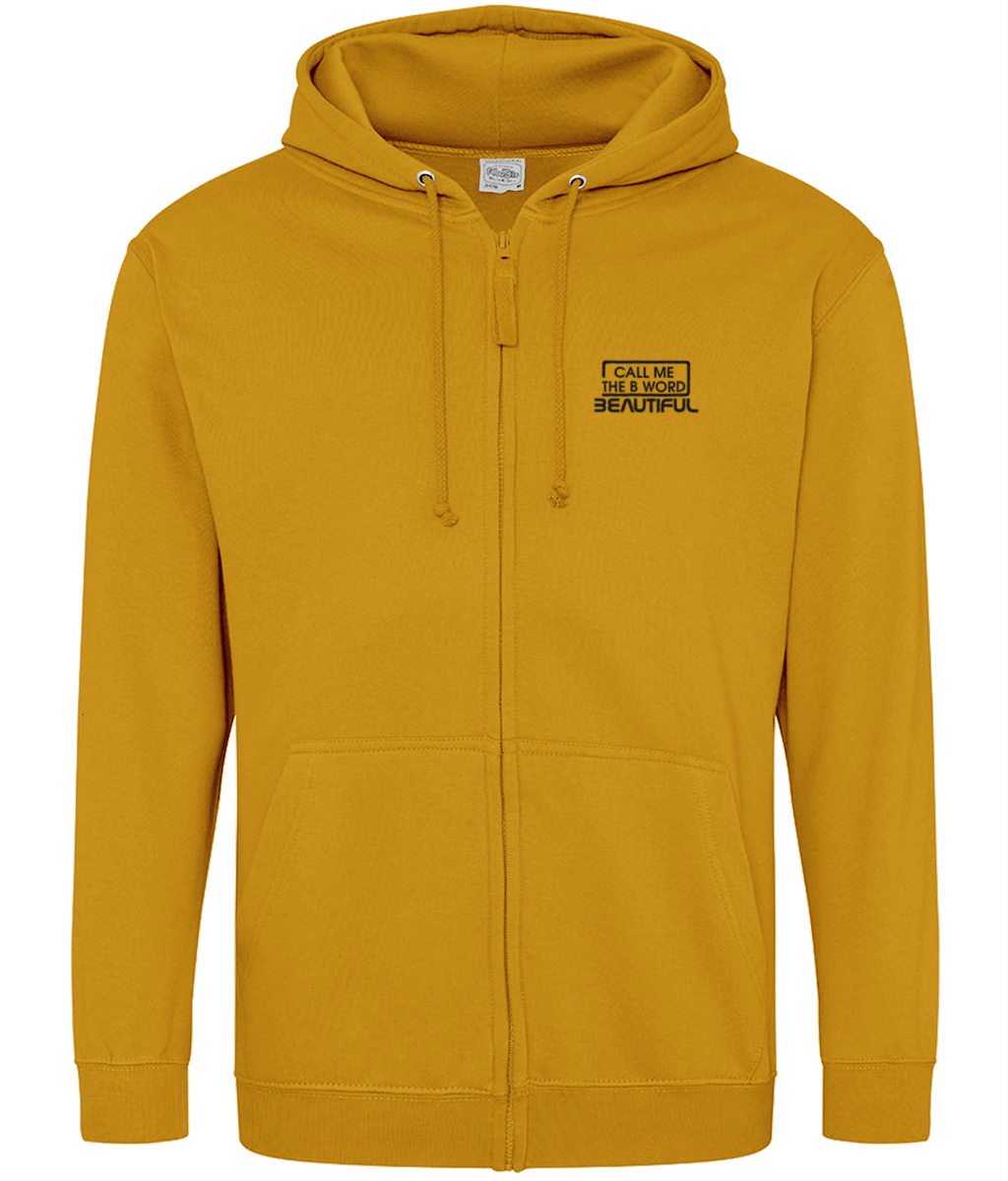 Call Me The B Word Beautiful, Cotton Zip Up Hoodie, Black Logo