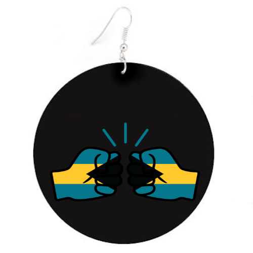 We Run Tings, Bahamas, Flat Round Wood Disc Earrings, 6.5cm