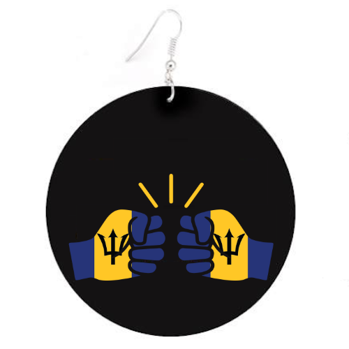 We Run Tings, Barbados, Flat Round Wood Disc Earrings, 6.5cm