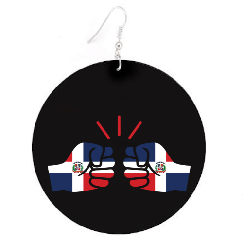 We Run Tings, Dominican Republic, Flat Round Wood Disc Earrings, 6.5cm