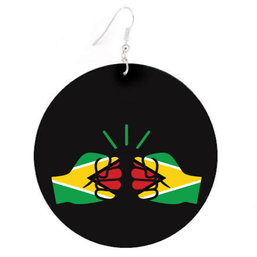 We Run Tings, Guyana, Flat Round Wood Disc Earrings, 6.5cm