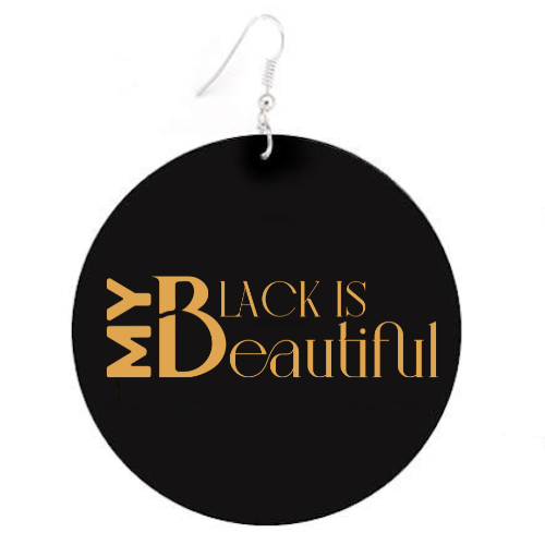 My Black Is Beautiful, Flat Round Disc Earrings, Gold Logo, 6.5cm