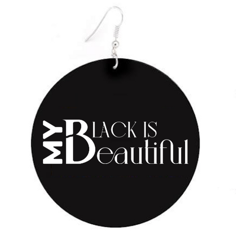 My Black Is Beautiful, Flat Round Disc Earrings, White Logo, 6.5cm