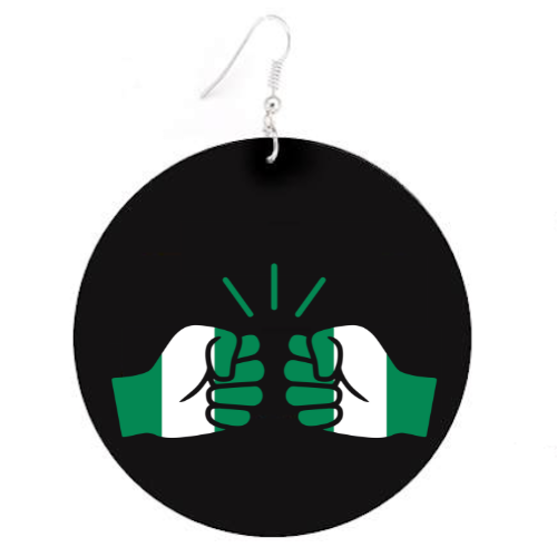 We Run Tings, Nigeria, Flat Round Wood Disc Earrings, 6.5cm