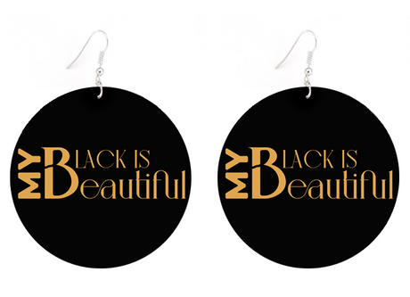 My Black Is Beautiful, Flat Round Disc Earrings, Gold Logo, 6.5cm