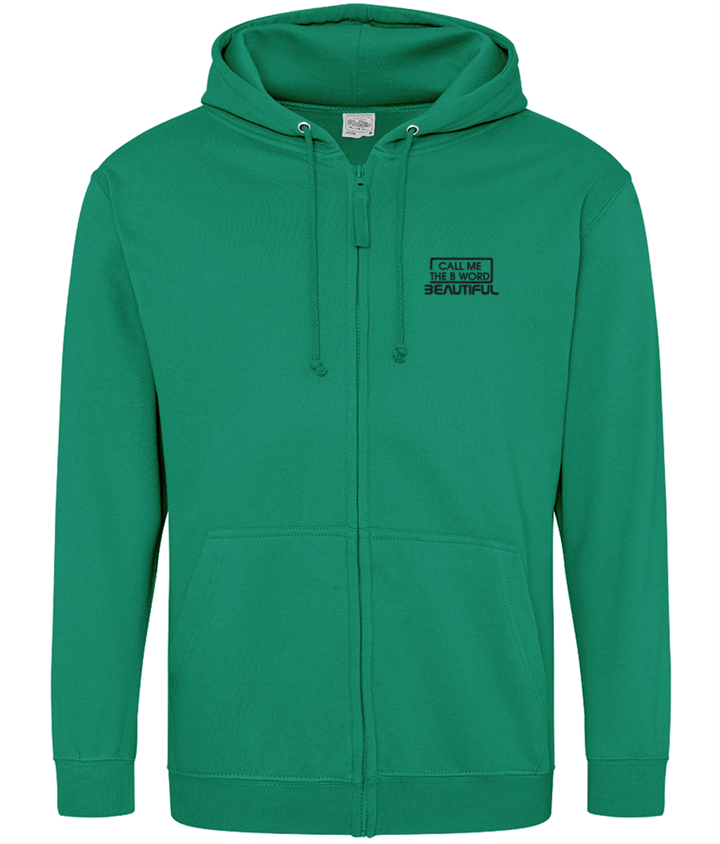 Call Me The B Word Beautiful, Cotton Zip Up Hoodie, Black Logo