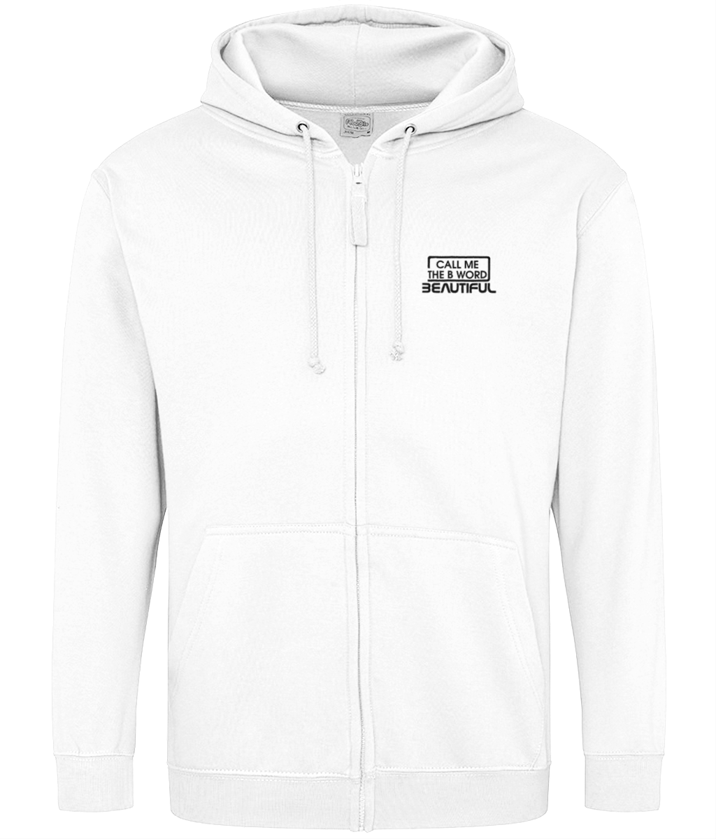 Call Me The B Word Beautiful, Cotton Zip Up Hoodie, Black Logo