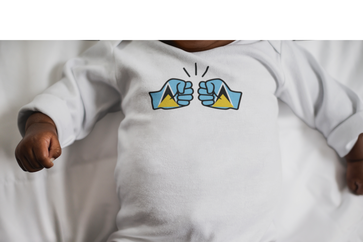 We Run Tings, St. Lucia, Baby Organic Cotton Unisex Long Sleeve Sleepsuit/Bodysuit/Babygrow, 0-12mths