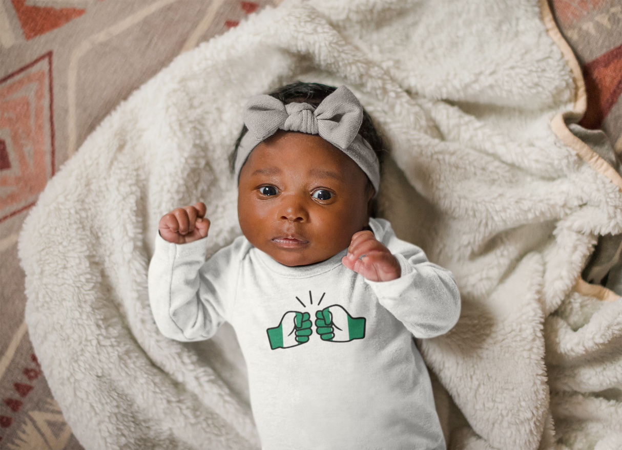 We Run Tings, Nigeria, Baby Organic Cotton Unisex Long Sleeve Sleepsuit/Bodysuit/Babygrow, 0-12mths