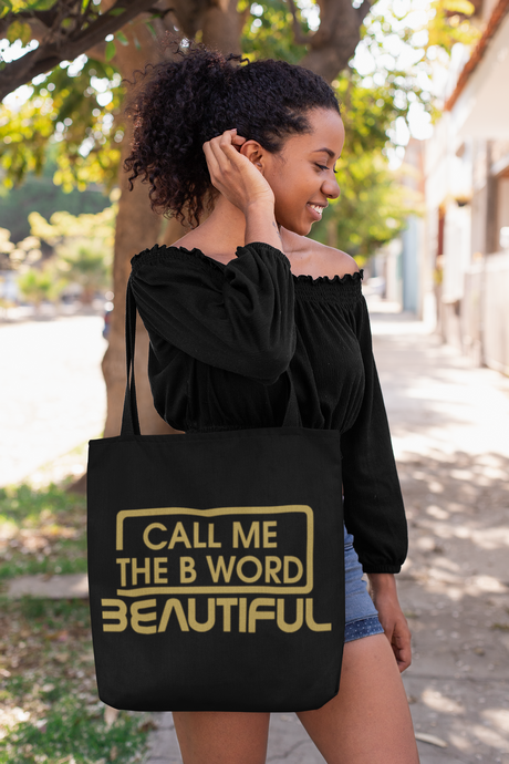 Call Me The B Word Beautiful, Tote Bag, Gold Logo, Open Top, Medium, 41 x 41cm