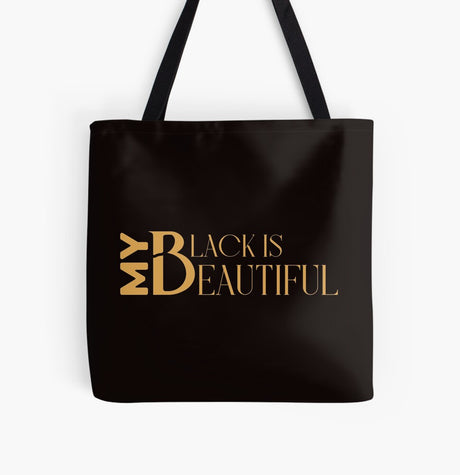 My Black Is Beautiful Tote Bag, Gold Logo, Open Top, Medium (41x41cm)