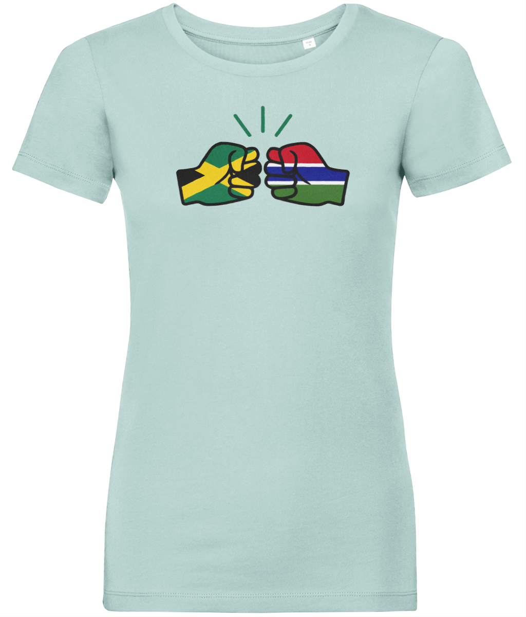 We Run Tings, Jamaica & Gambia, Dual Parentage, Women's, Organic Ring Spun Cotton T-Shirt, Outline