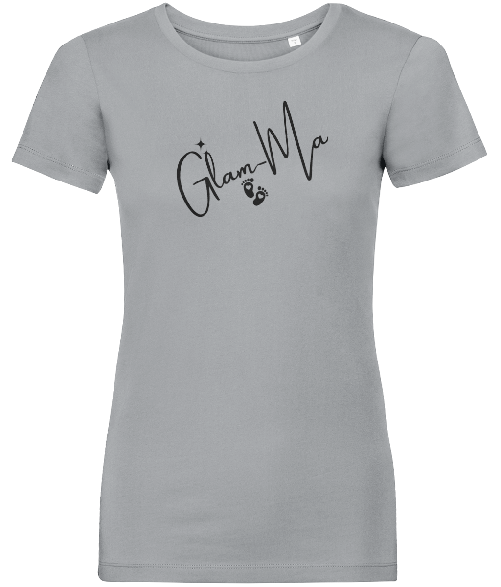 Glam-Ma, Black Logo, Women's, Organic Ring Spun Cotton, Contemporary Shaped Fit T-Shirt