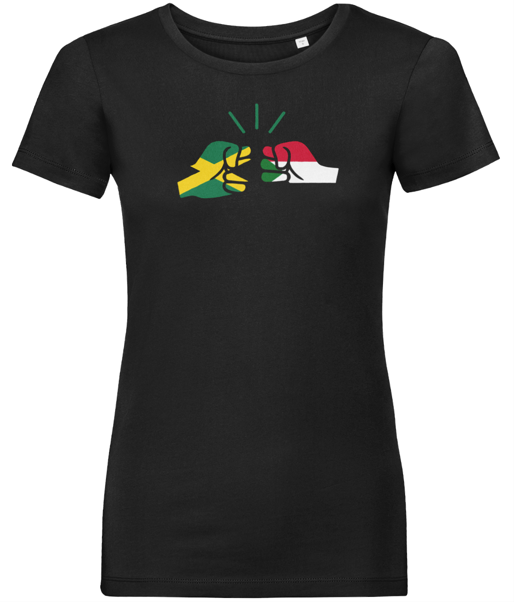 We Run Tings, Jamaica & Sudan, Dual Parentage, Women's, Organic Ring Spun Cotton T-Shirt, Outline