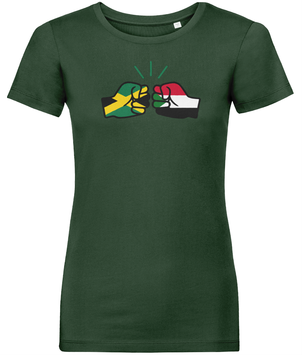 We Run Tings, Jamaica & Sudan, Dual Parentage, Women's, Organic Ring Spun Cotton T-Shirt, Outline