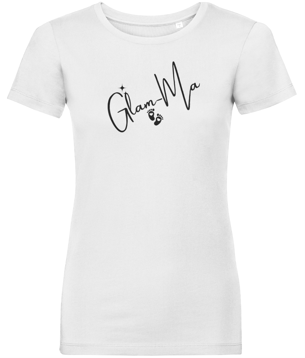 Glam-Ma, Black Logo, Women's, Organic Ring Spun Cotton, Contemporary Shaped Fit T-Shirt