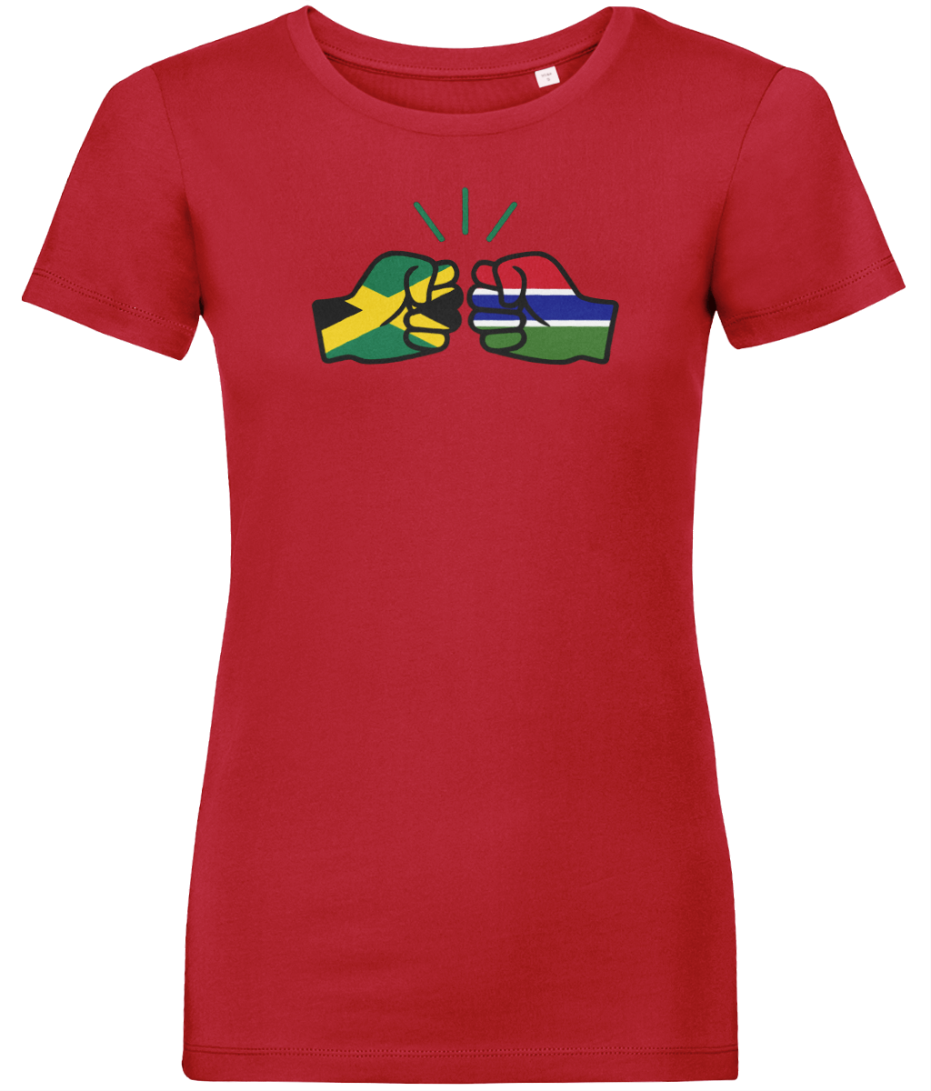 We Run Tings, Jamaica & Gambia, Dual Parentage, Women's, Organic Ring Spun Cotton T-Shirt, Outline