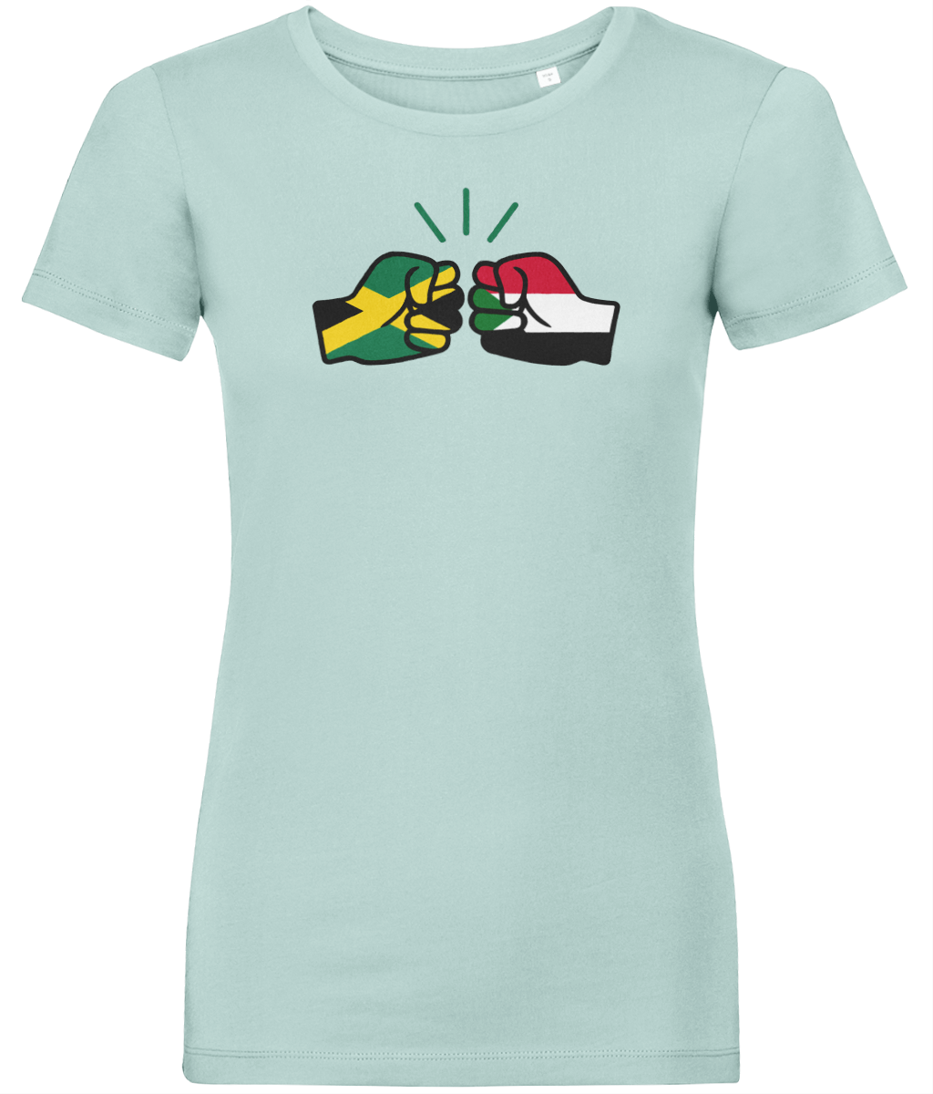 We Run Tings, Jamaica & Sudan, Dual Parentage, Women's, Organic Ring Spun Cotton T-Shirt, Outline