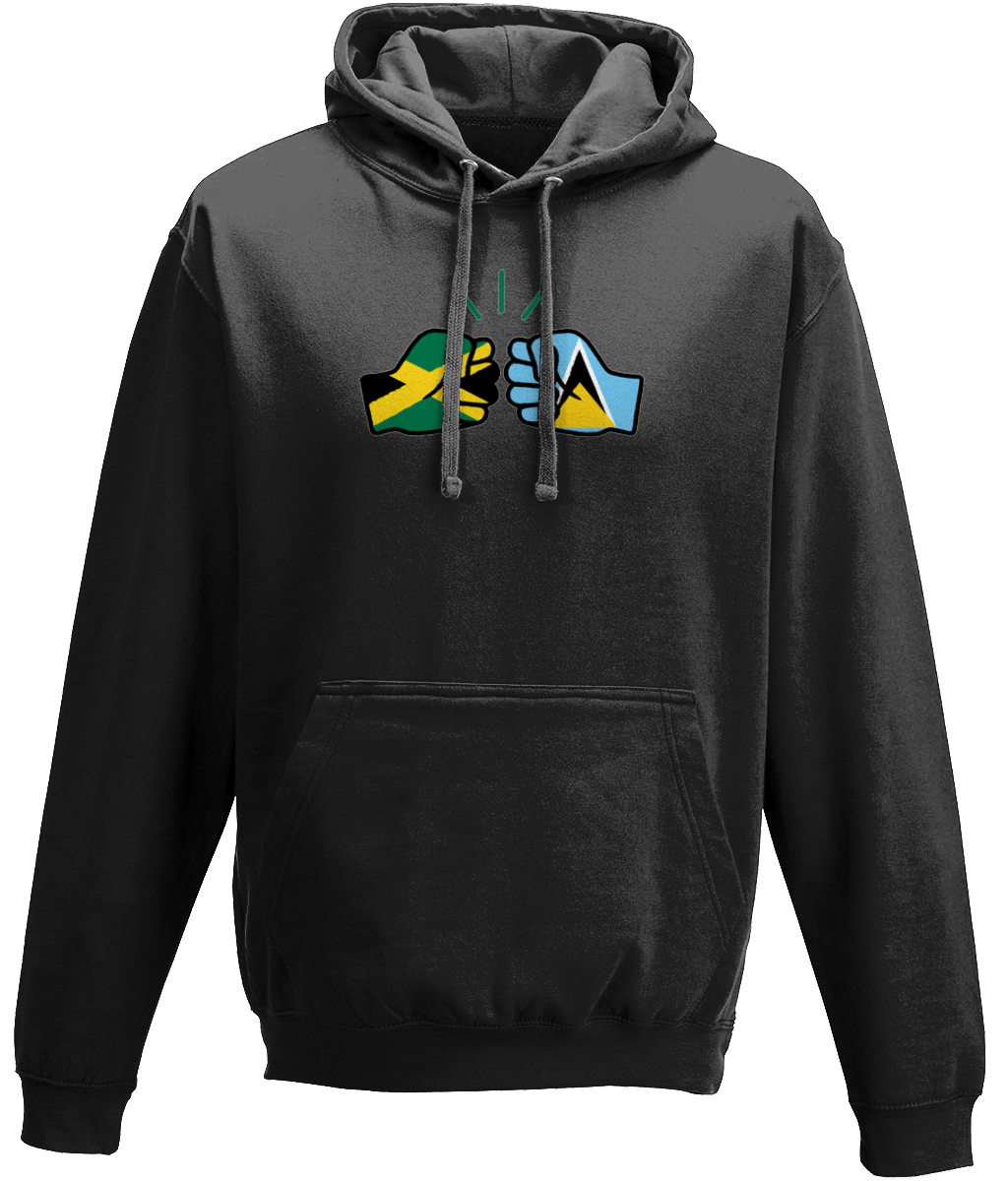 We Run Tings, Jamaica & St. Lucia, Dual Parentage, Unisex, Pull On Hoodie, Standard, Classic Fit, Green Stripe & Outline