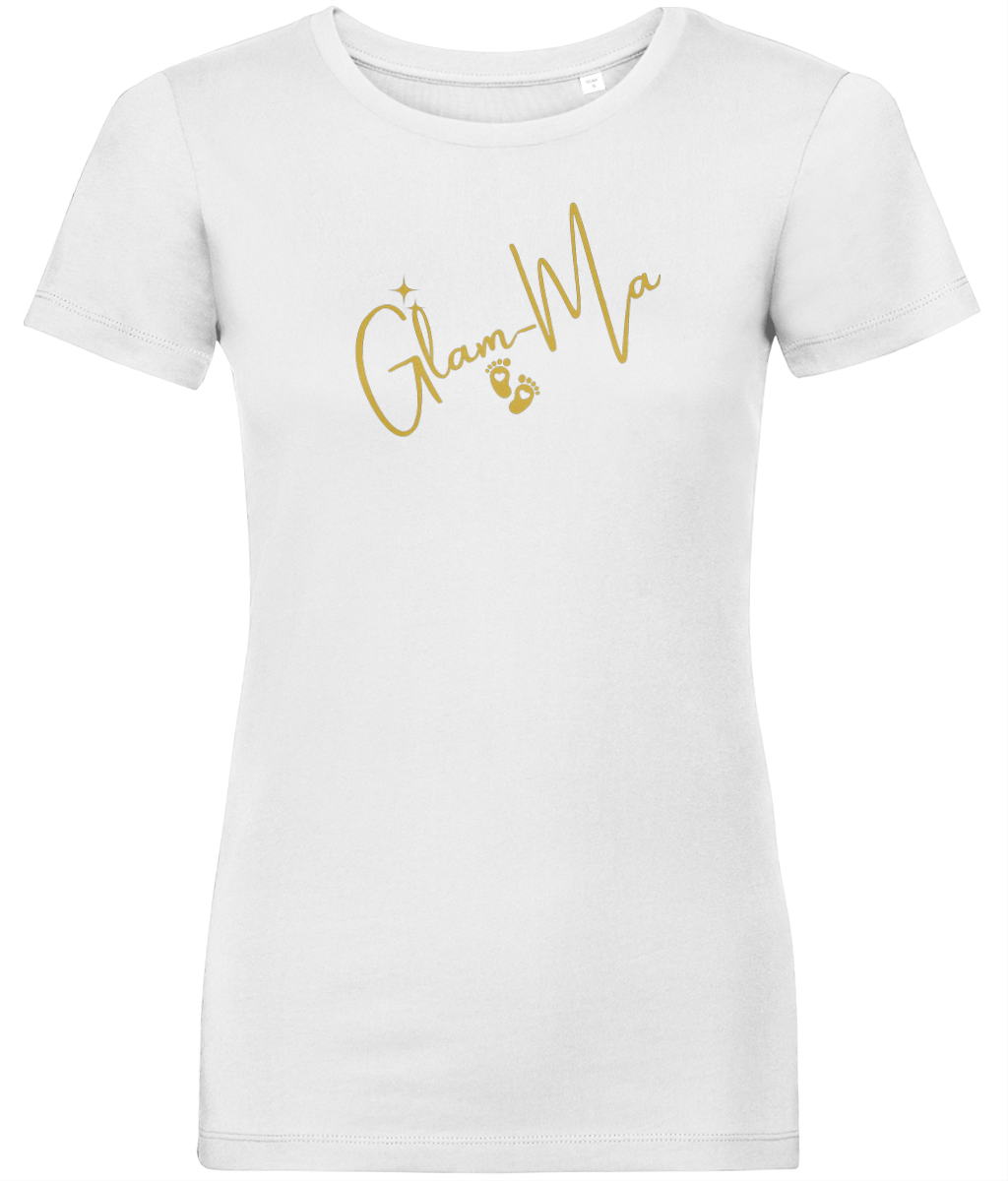 Glam-Ma, Gold Logo, Women's, Organic Ring Spun Cotton, Contemporary Shaped Fit T-Shirt