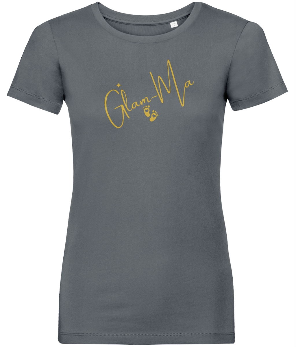 Glam-Ma, Gold Logo, Women's, Organic Ring Spun Cotton, Contemporary Shaped Fit T-Shirt