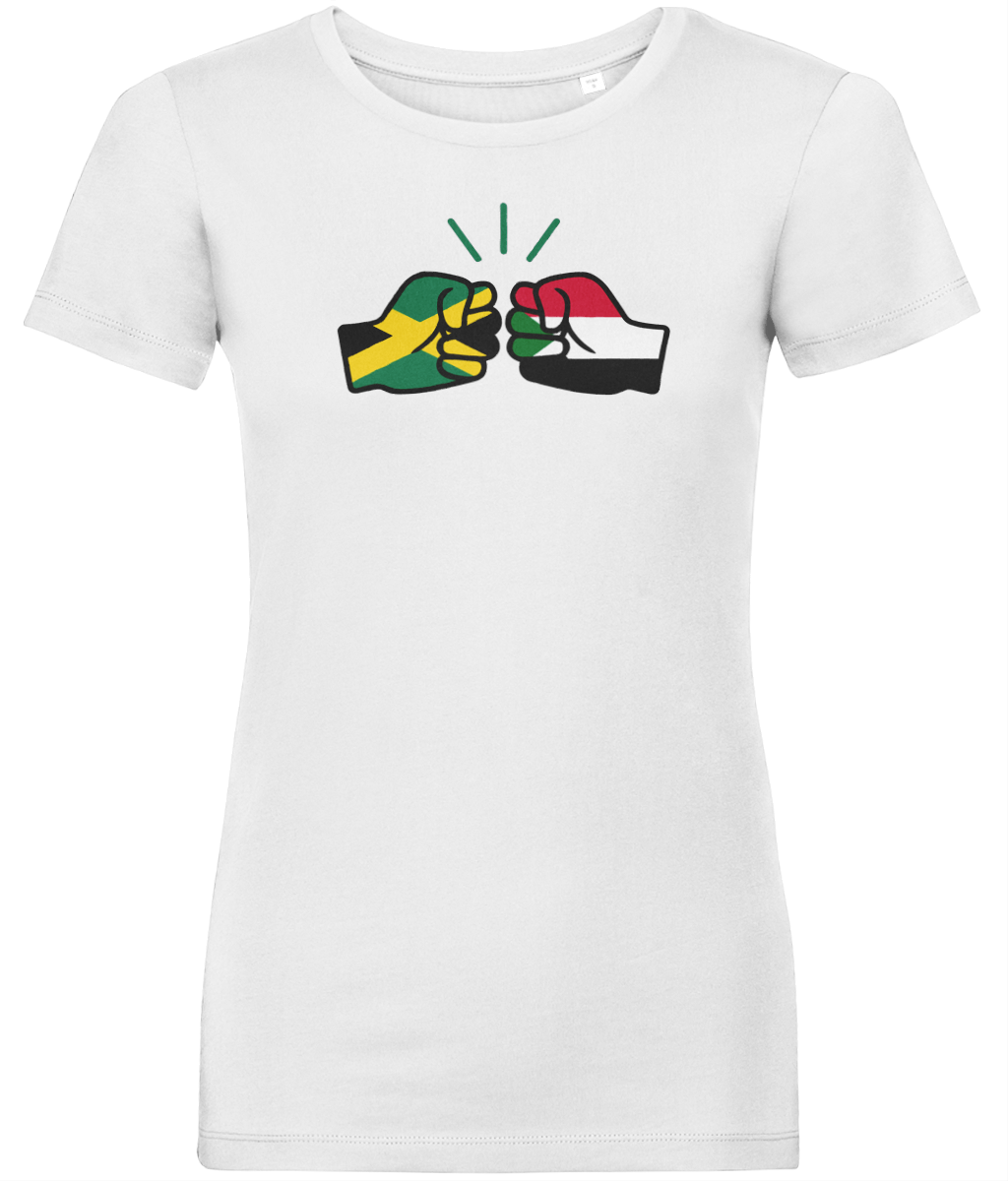 We Run Tings, Jamaica & Sudan, Dual Parentage, Women's, Organic Ring Spun Cotton T-Shirt, Outline
