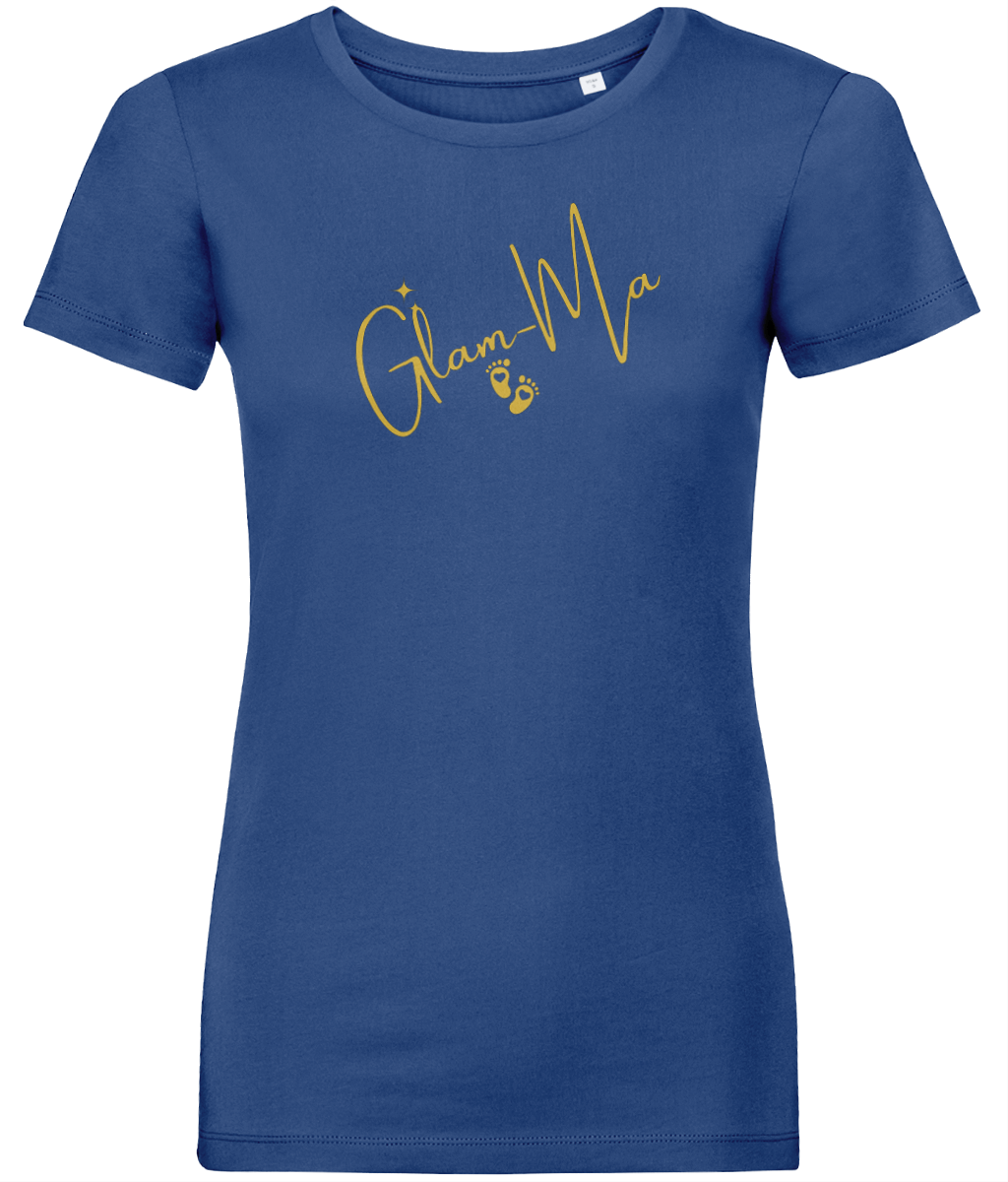 Glam-Ma, Gold Logo, Women's, Organic Ring Spun Cotton, Contemporary Shaped Fit T-Shirt