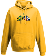 We Run Tings, Jamaica & Dominican Republic, Dual Parentage, Unisex, Pull On Hoodie, Standard, Classic Fit, Green Stripe & Outline