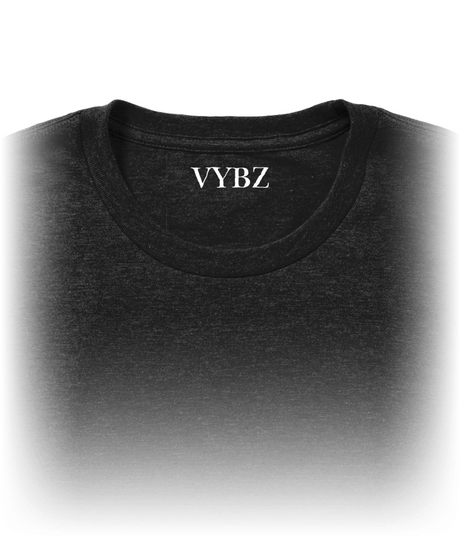 Inside white Neck label of a black t-shirt