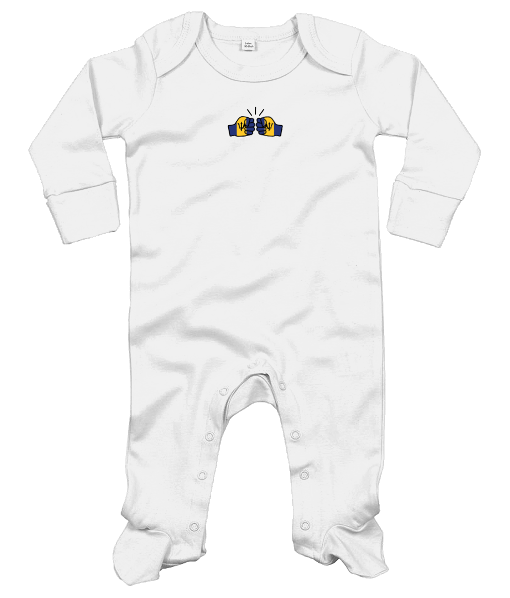 We Run Tings, Barbados, Baby Organic Cotton Unisex Long Sleeve Sleepsuit/Bodysuit/Babygrow, 0-12mths