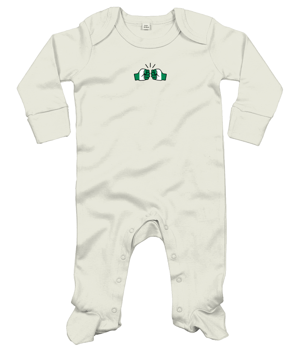 We Run Tings, Nigeria, Baby Organic Cotton Unisex Long Sleeve Sleepsuit/Bodysuit/Babygrow, 0-12mths