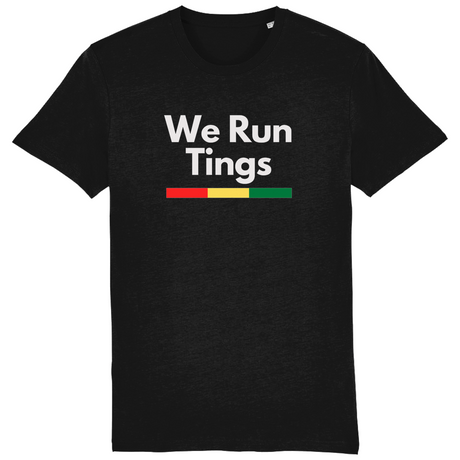 We Run TIngs, Vibrant Unisex Black T-Shirt. Front view