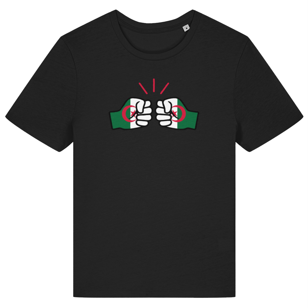 We Run Tings, Algeria, Women's Fitted T-Shirt in black. Front view on a white background