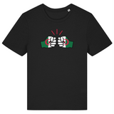 We Run Tings, Algeria, Women's Fitted T-Shirt in black. Front view on a white background