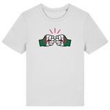 We Run Tings, Algeria, Women's Fitted T-Shirt in white. Front view on a white background